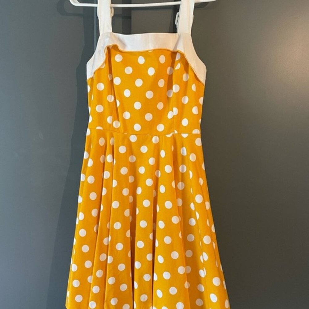 Pinup Girl Clothing Golightly Netti Dress Yellow Polka Dot - Picture 2 of 4